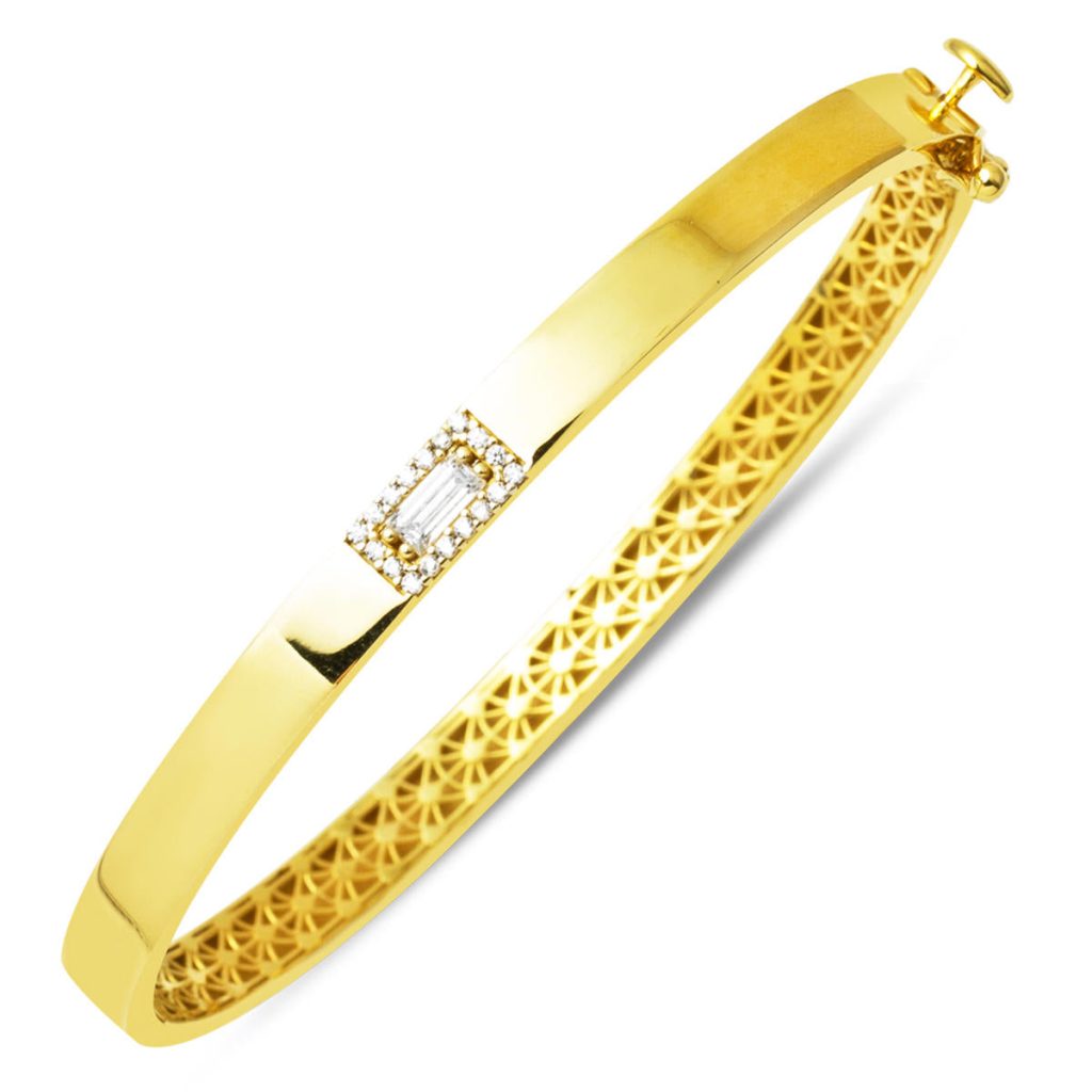 Baguette avec Pierres 14 Carats Manchette Or Jonc
