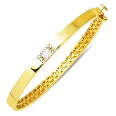 Baguette with Stones 14K Cuff Gold Bracelet