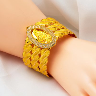 3 cm. Enli Tuğralı Altın Kelepçe Bilezik - 14K - 28.76g - EZ Gold