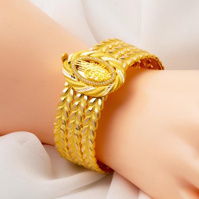 Tuğralı Burma Tarzı Kelepçe Altın Bilezik - 14K - 21.93g - EZ Gold