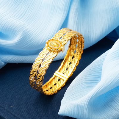 Tuğralı Saç Örgülü Kollu Kelepçe Bilezik - 14K - 14.06g - EZ Gold