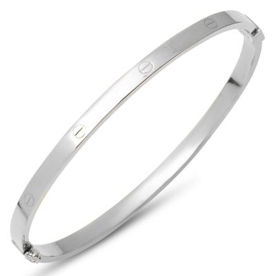 à Vis 14 Carats Blanc Or Manchette Bracelet - 4 mm Enli