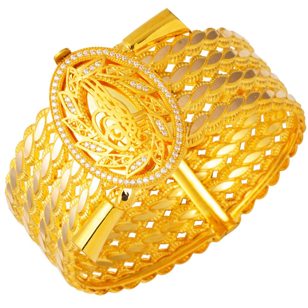 Monogramme Ottoman Torsadé Maille Or Manchette Jonc