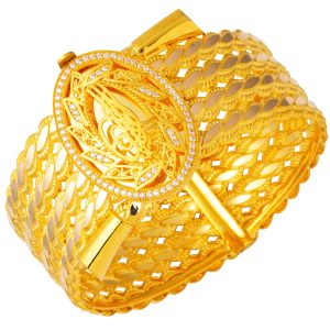 Tughra Twisted Meshlı Gold Cuff Bangle
