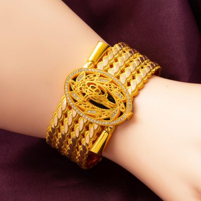 Tuğralı Burma Hasırlı Altın Kelepçe Bilezik - 14K - 27.77g - EZ Gold