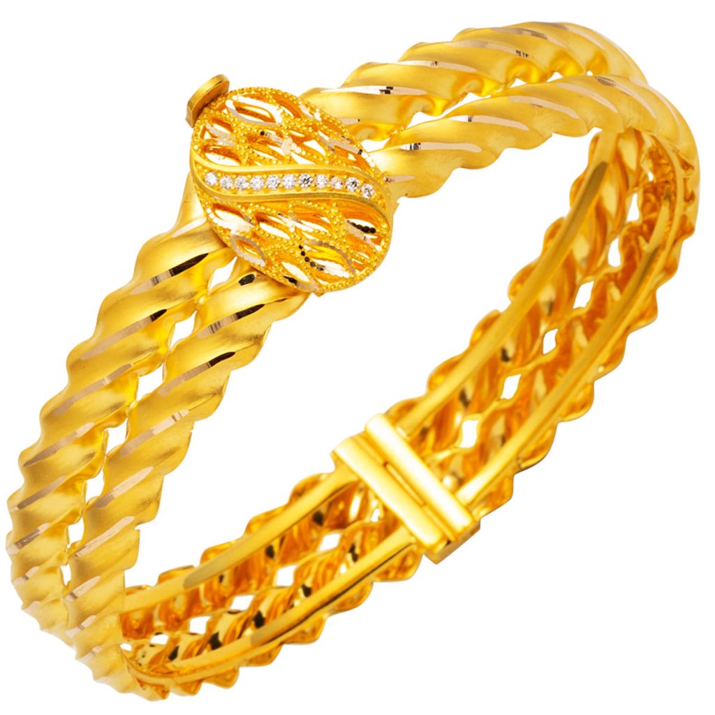 Twisted Yellow Gold Cuff Bangle
