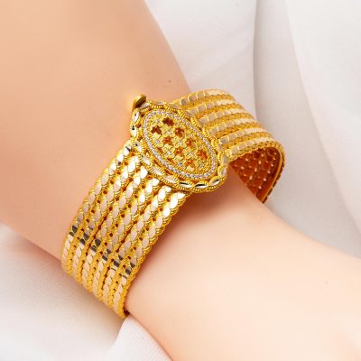 Burmalı Taşlı Altın Kelepçe Bilezik - 14K - 20.68g - EZ Gold