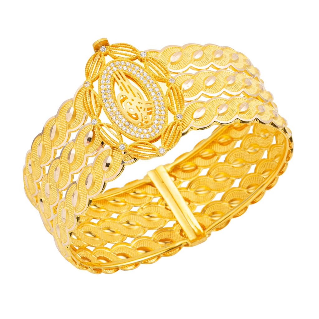 Saç Wovensü Tughra Cuff Gold Bangle