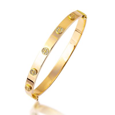 with Stones with Screws 14K Cuff Gold Bracelet