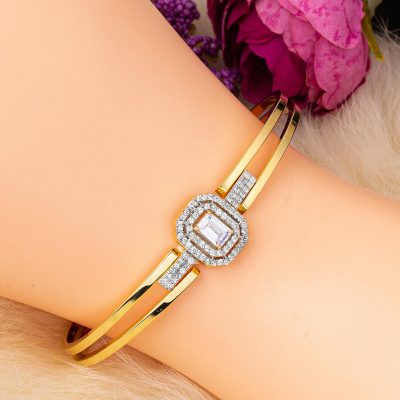 Baguette with Stones 14K Gold Cuff Bracelet - 14K - 7.04g - EZ Gold
