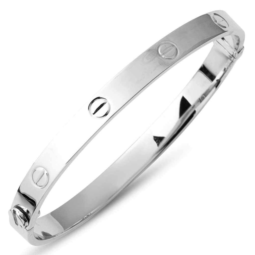 with Screws 14 Karat White Gold Kilitli Bangle