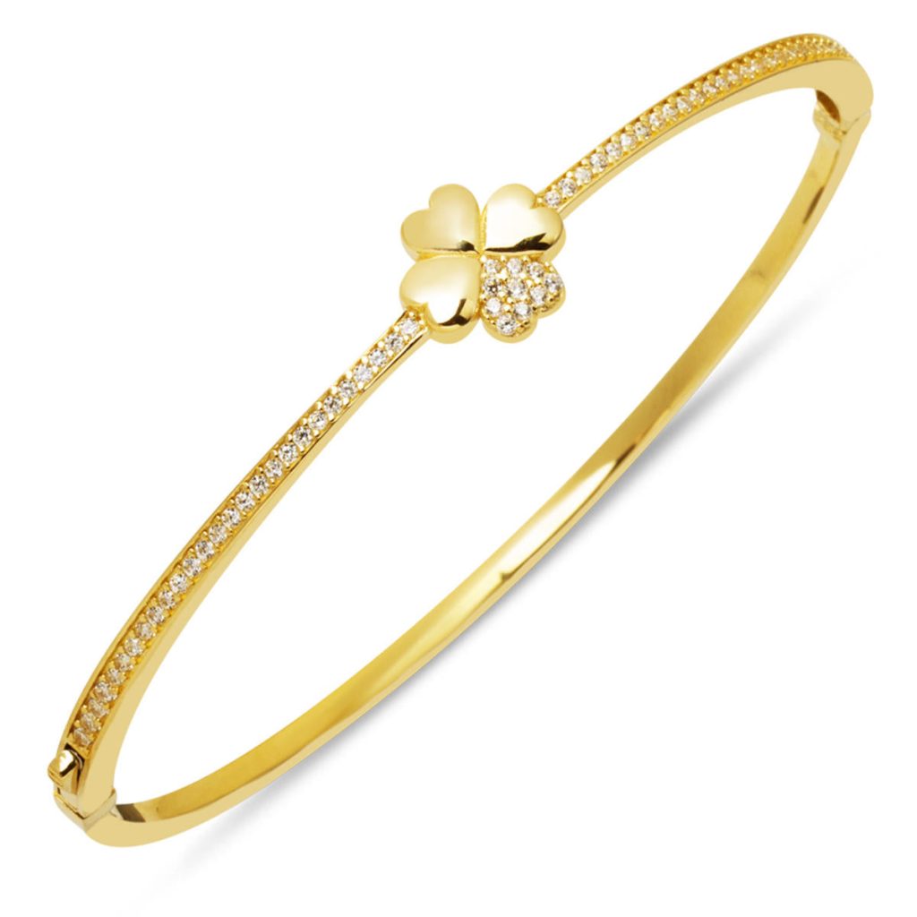 Clover 14 Karat Gold Cuff Bangle