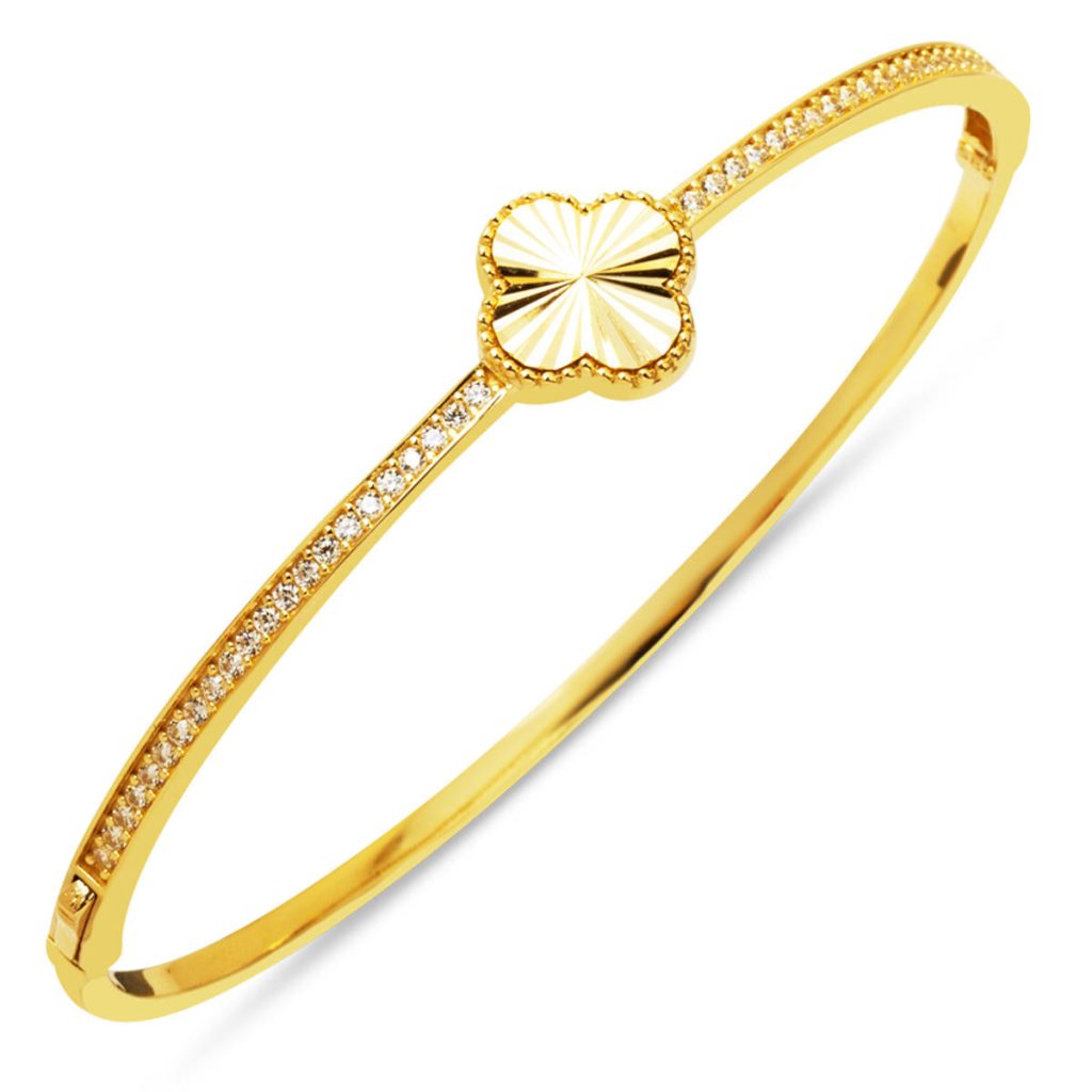 Parıltılı Clover 14 Karat Cuff Gold Bangle