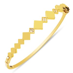 Square Design Gold Cuff Bangle 14 Karat