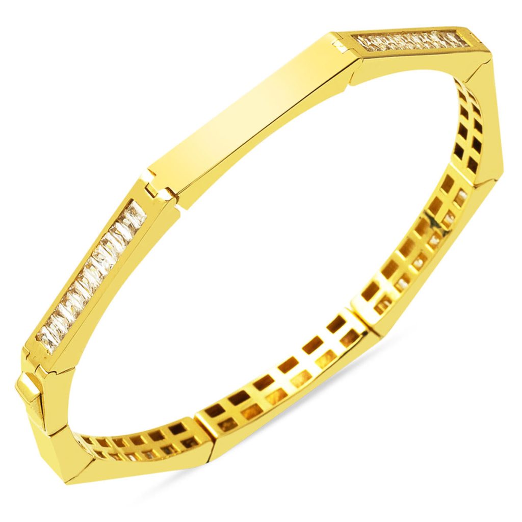 Baguette avec Pierres 14 Carats Or Manchette Bracelet