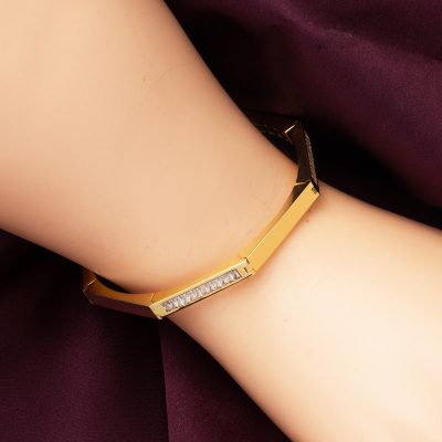 Baguette with Stones 14K Gold Cuff Bracelet - 14K - 12.92g - EZ Gold