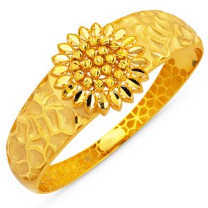 Flower Model 14 Karat Gold Cuff Bangle