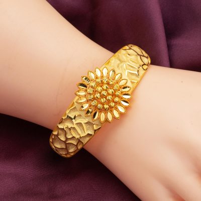 Çiçek Model 14 Ayar Altın Kelepçe Bilezik - 14K - 15.81g - EZ Gold