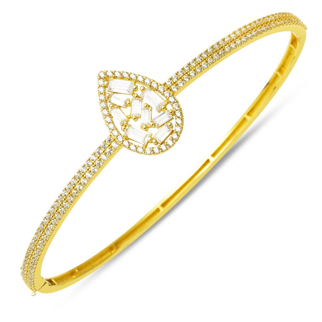 Baguette 14 Karat Gold Cuff Drop Bangle