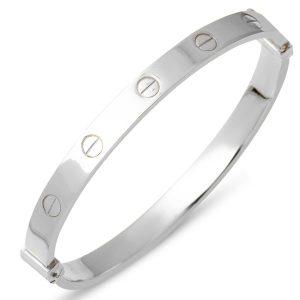 White 14 Karat Gold with Screws Cuff Bangle