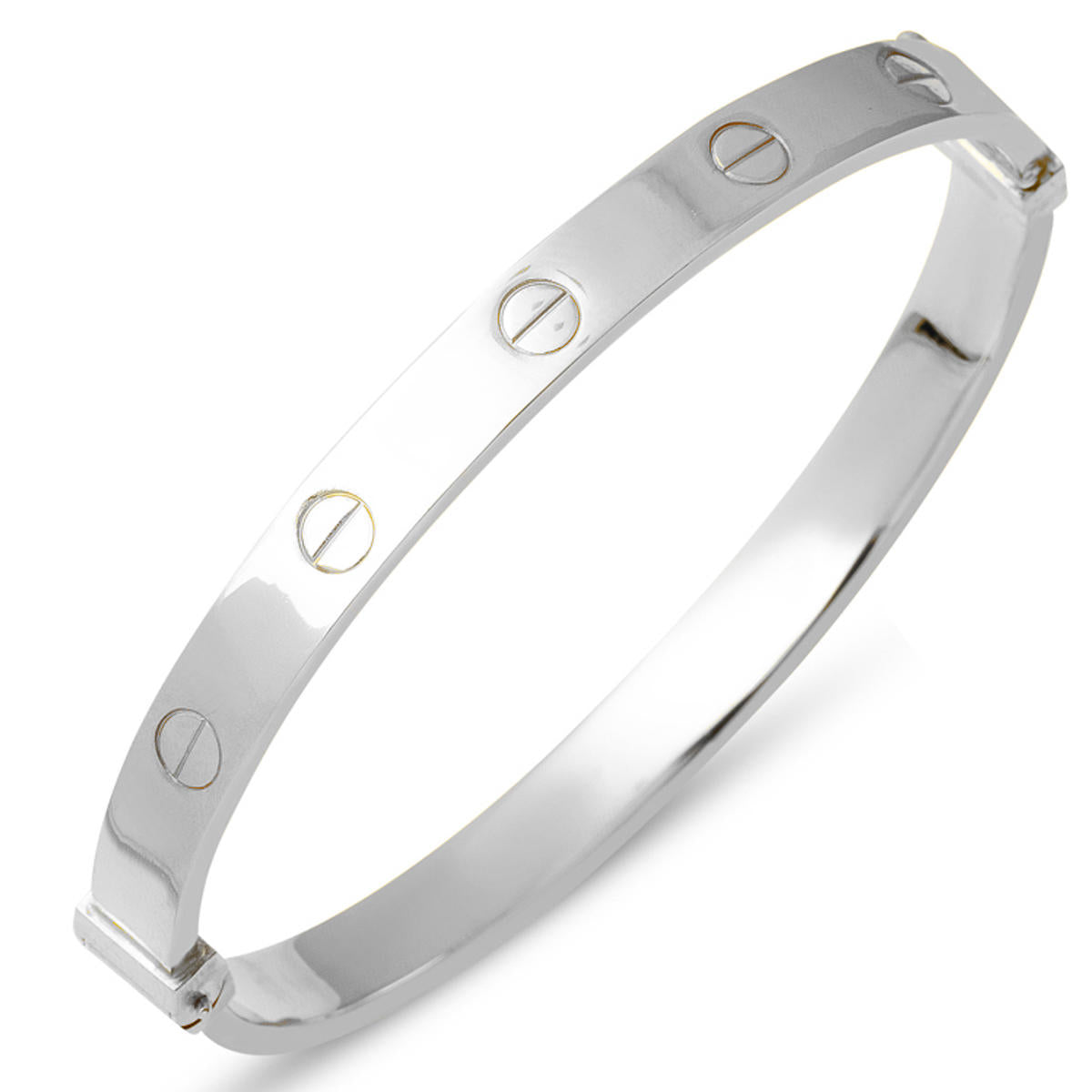 White 14 Karat Gold with Screws Cuff Bangle