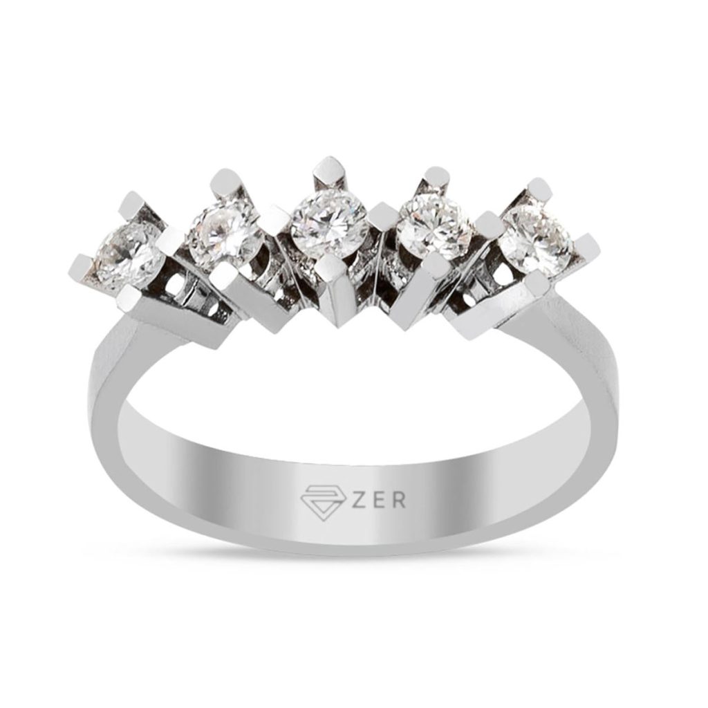 0,45 Carat Çapraz Montür 5 Taş Diamond Ring