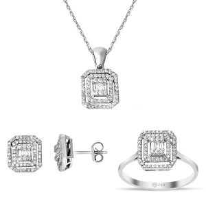 0,87 Carat Baguette avec Diamant Trois pièces Set