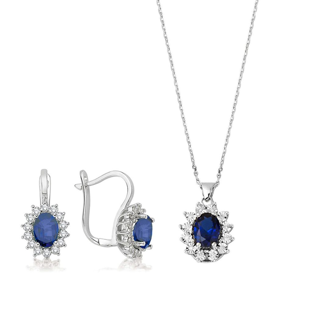 Sapphire & Diamond Necklace Earringli Set