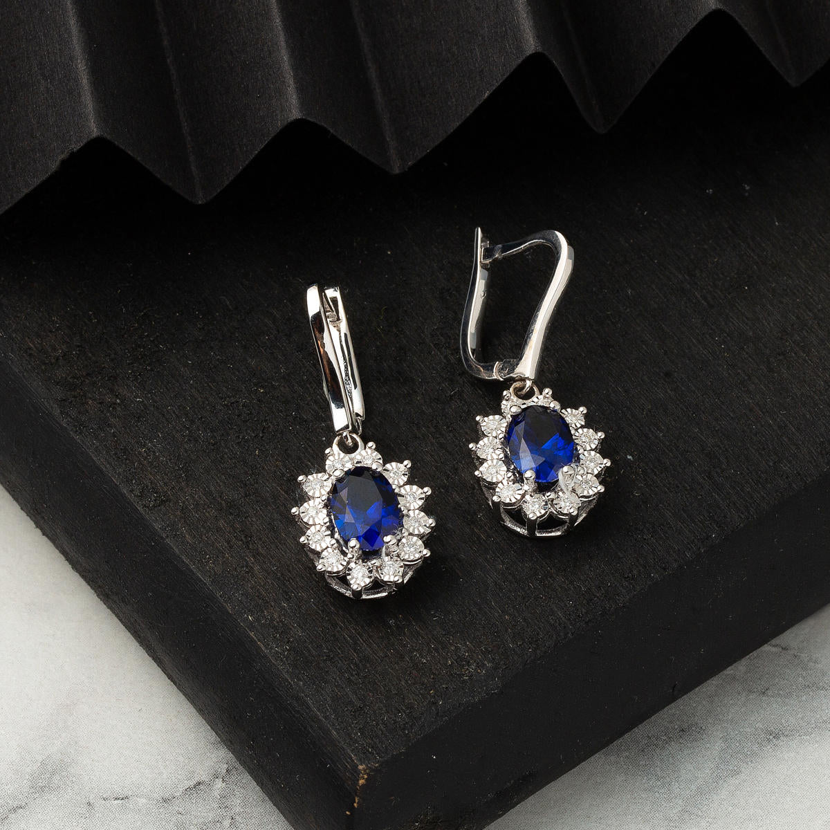 1,72 ct Safir & 0,10 ct Pırlantalı Küpe - Görsel 4
