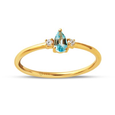 Blue Topaz with Stones Gold Diamond Ring