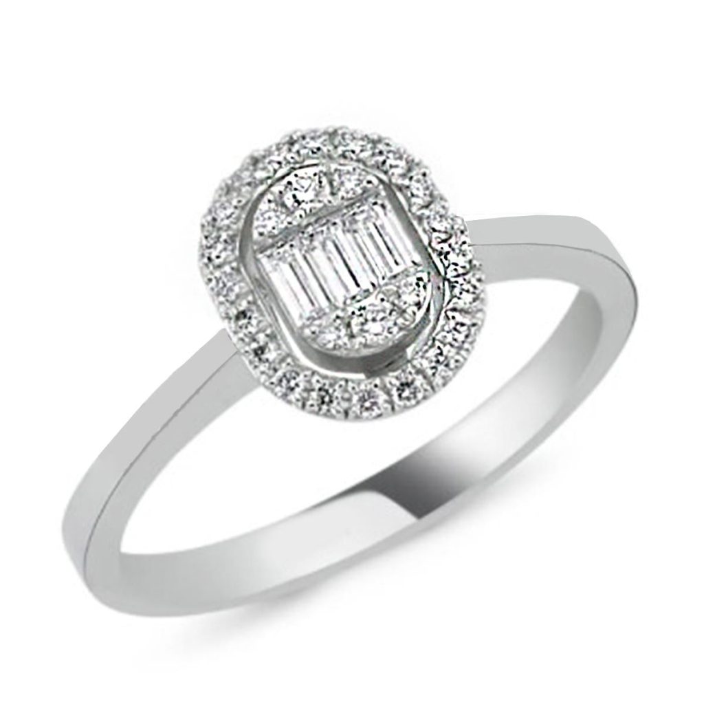 0,15 Carat Ovale Baguette Diamant Bague