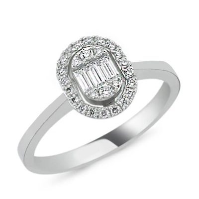 0,15 Carat Ovale Baguette Diamant Bague