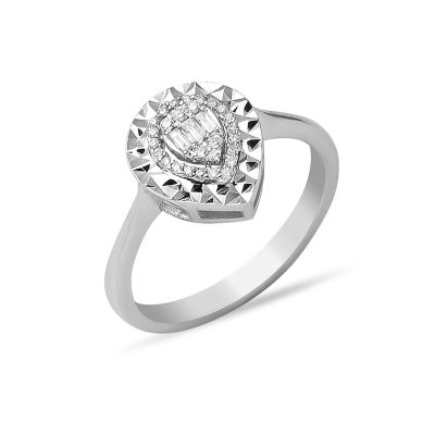 0,13 Carat Goutte Baguette Diamant Bague