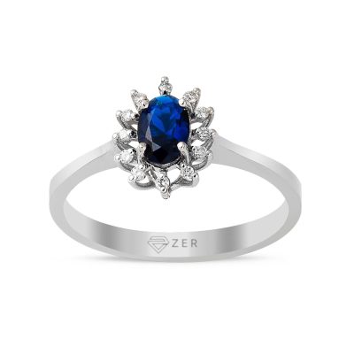 0,50 ct. Safirli 0,06 ct. Diamant Bague