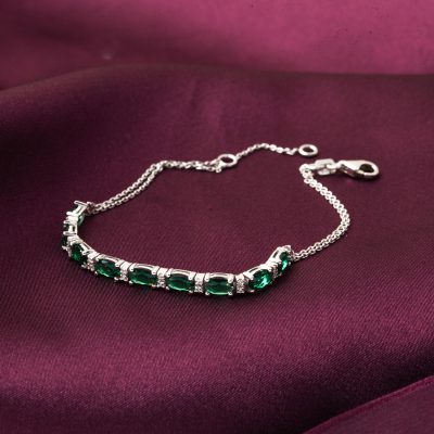 Zümrüt Vert avec Pierres Diamant Bracelet fin - 14K - 3.25g - EZ Gold