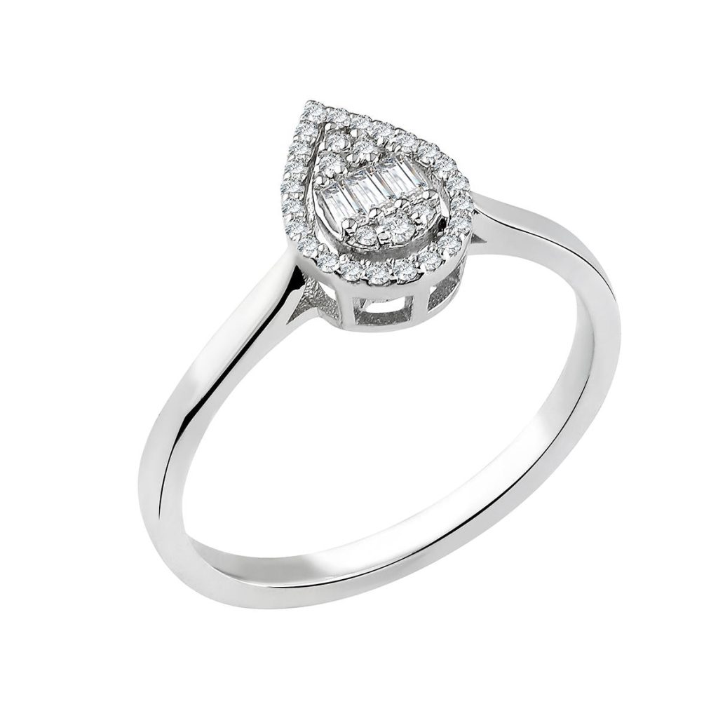 0,24 Carat Goutte Baguette Diamant Bague