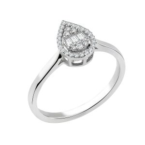 0,24 Carat Goutte Baguette Diamant Bague